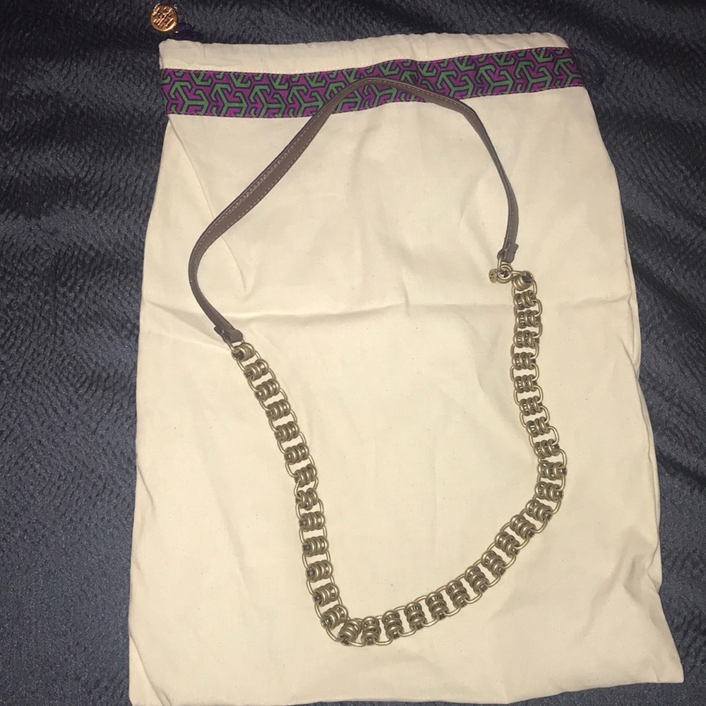 Tory Burch leather and chain necklace
